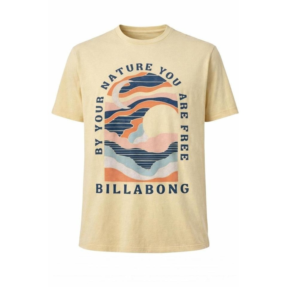 NWOT Billabong Yellow Graphic T Shirt Nature You Are Free Sun Waves Logo‎ Tee